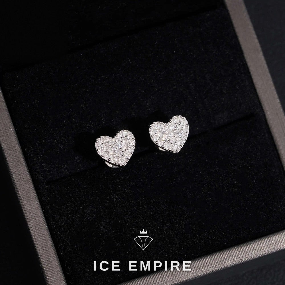 Iced Out Heart 925 Silver Moissanite Stud Earrings