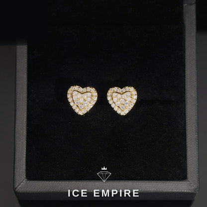 Iced Out Heart Gold Plated Moissanite Stud Earrings