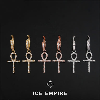Iced Out Cross Rose Gold Plated Moissanite Hoop Earrings