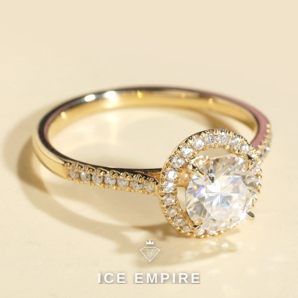 Iced Out 10K Gold Moissanite Engagement Ring