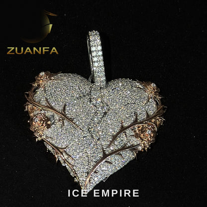 Iced Out Heart Rose Gold Plated Moissanite Pendant