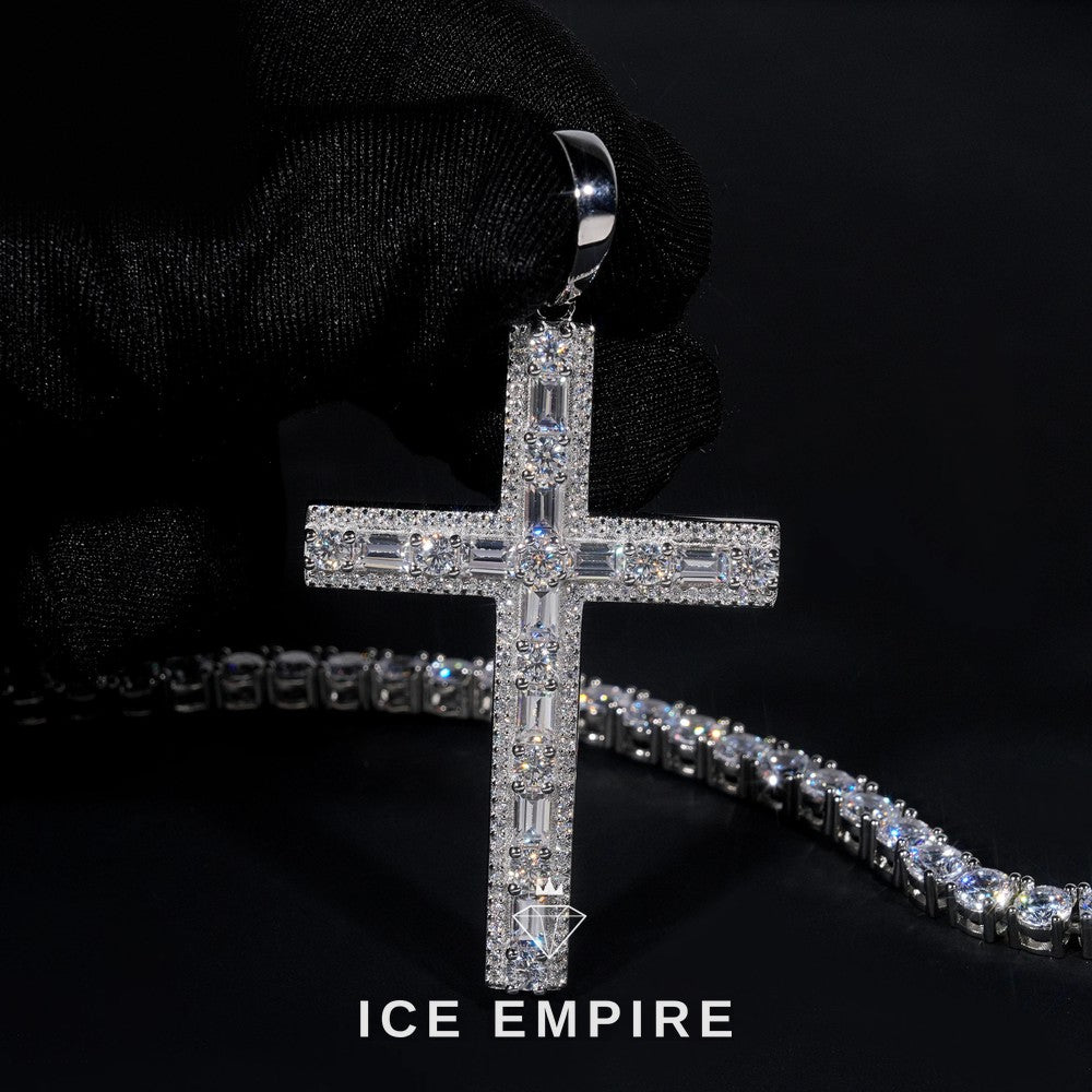 Iced Out Cross 925 Silver Pendant