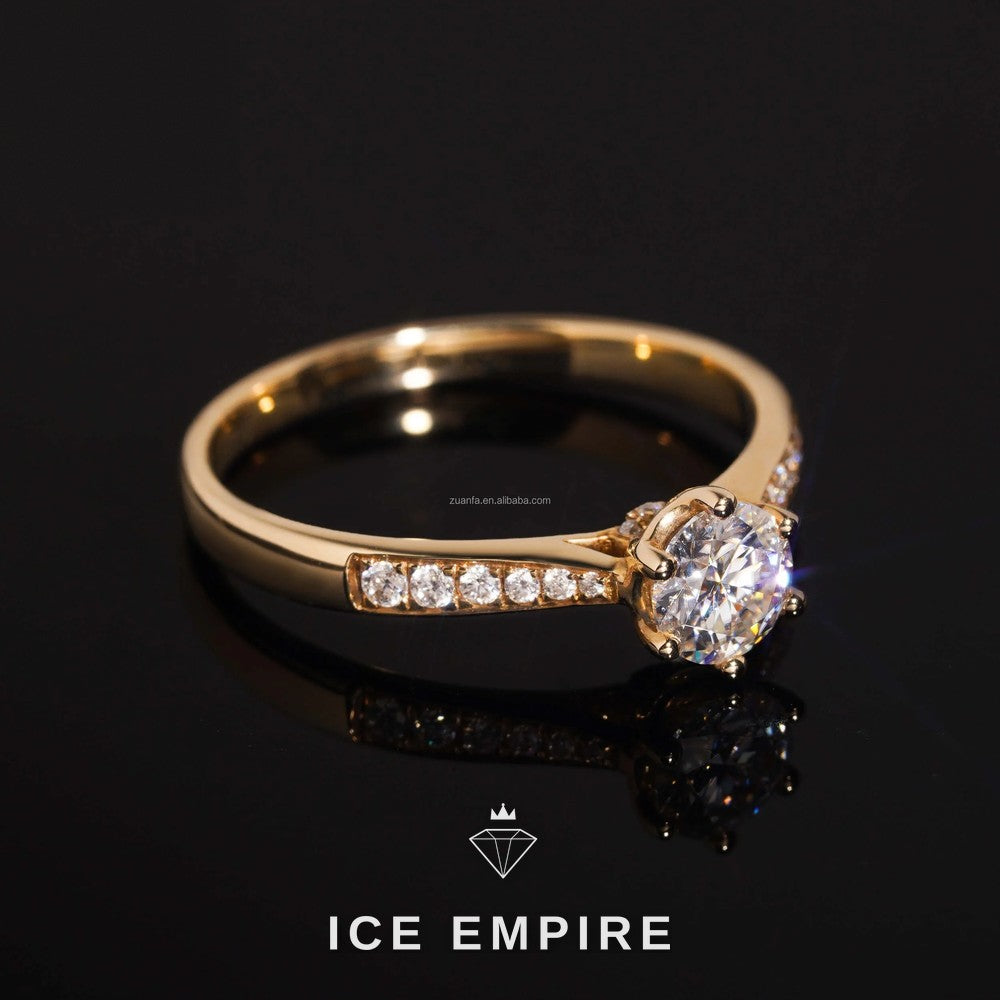 Iced Out 14K Gold Moissanite Engagement Ring