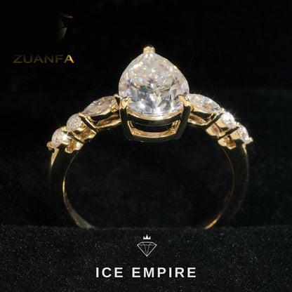 Iced Out Cluster 10K Gold Moissanite Engagement Ring