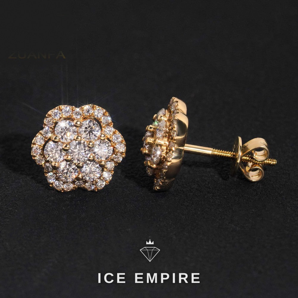 Iced Out Cluster Rose Gold Plated Moissanite Stud Earrings