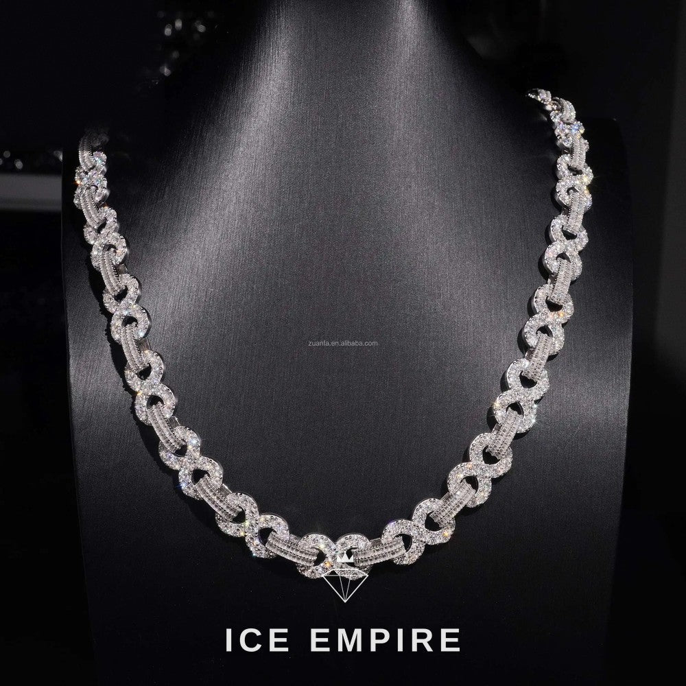 Iced Out Baguette 925 Silver Moissanite Cuban Chain