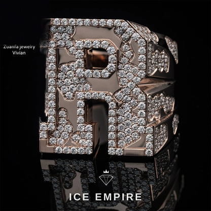 Iced Out Rose Gold Plated Moissanite Ring