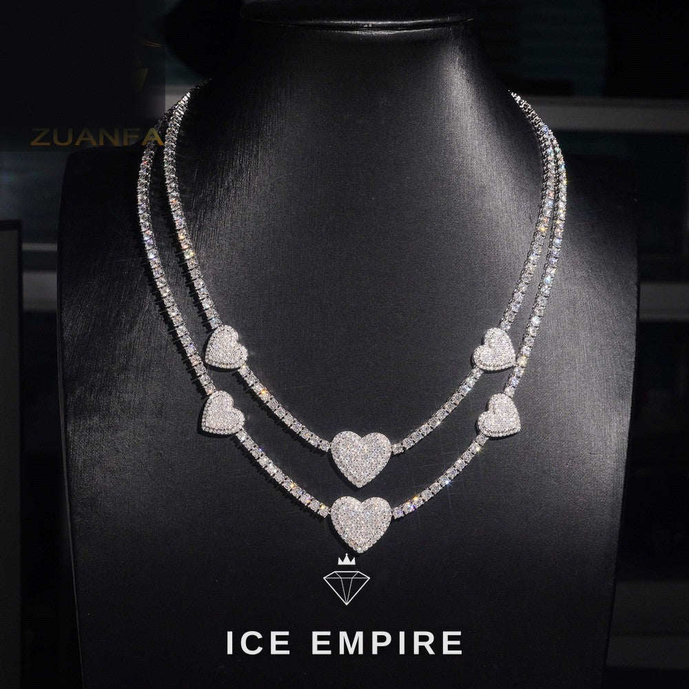 Iced Out Heart Rose Gold Plated Moissanite Cuban Chain
