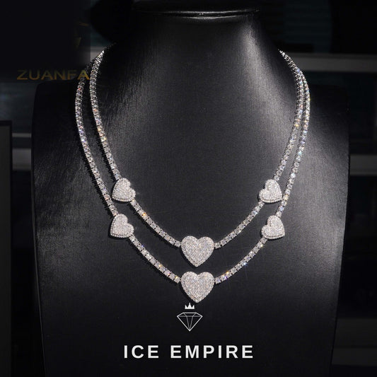 Iced Out Heart Rose Gold Plated Moissanite Cuban Chain