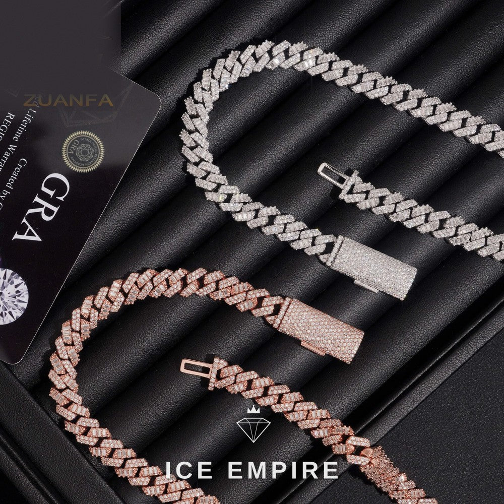 Iced Out Baguette Rose Gold Plated Moissanite Cuban Chain