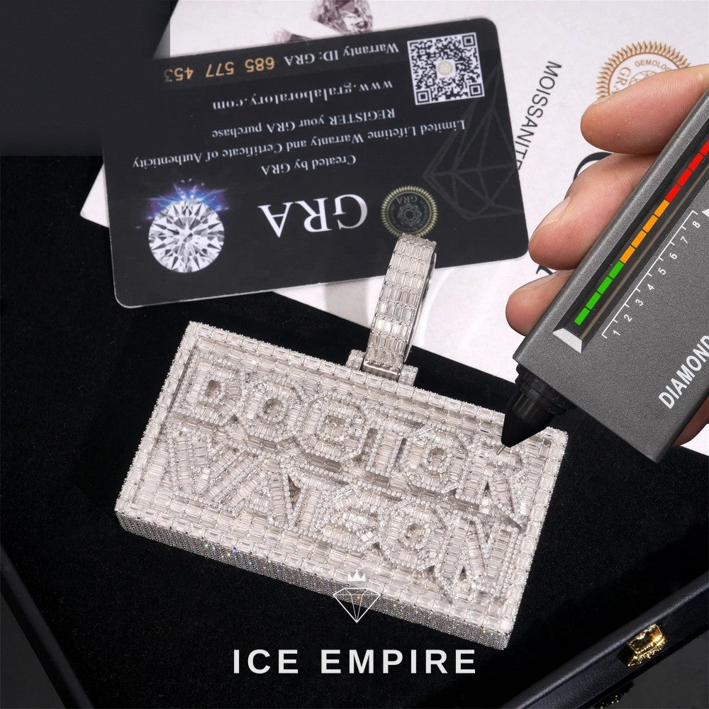 Iced Out Baguette 925 Silver Pendant