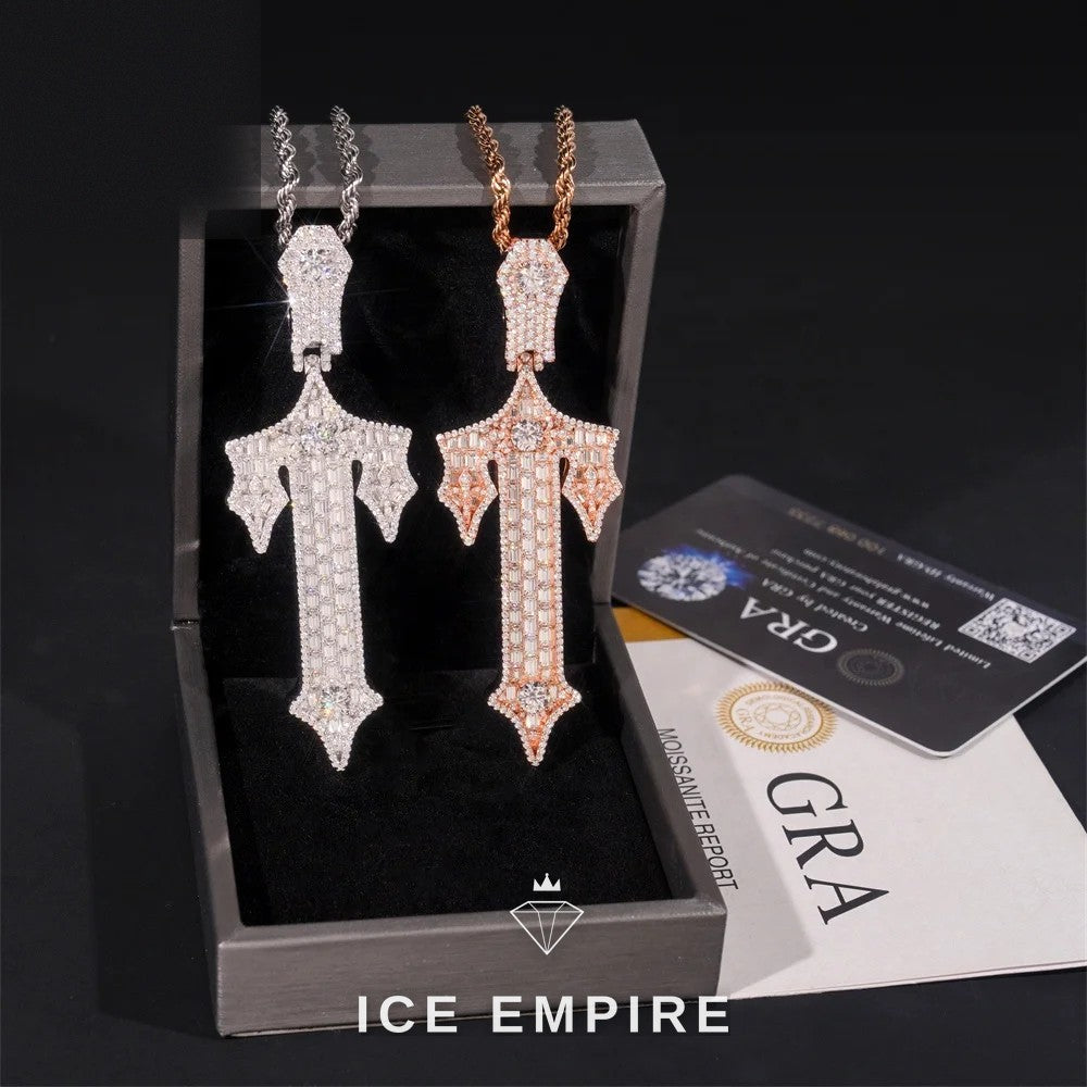 Iced Out Baguette 925 Silver Pendant