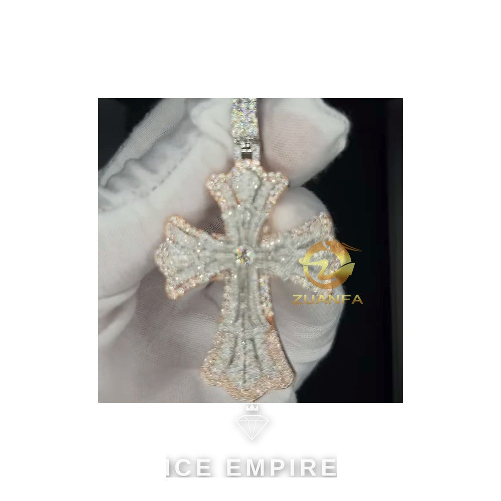 Iced Out Cross Rose Gold Plated Moissanite Pendant