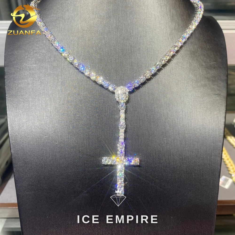 Iced Out Cross Rose Gold Moissanite Cuban Chain