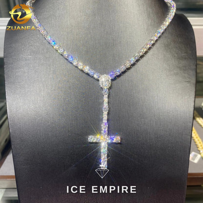 Iced Out Cross Rose Gold Moissanite Cuban Chain