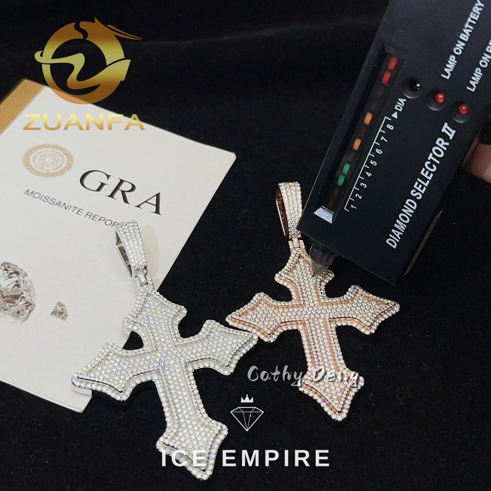 Iced Out Cross Rose Gold Plated Moissanite Pendant