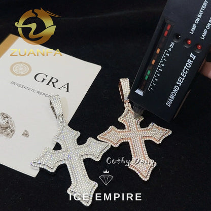 Iced Out Cross Rose Gold Plated Moissanite Pendant