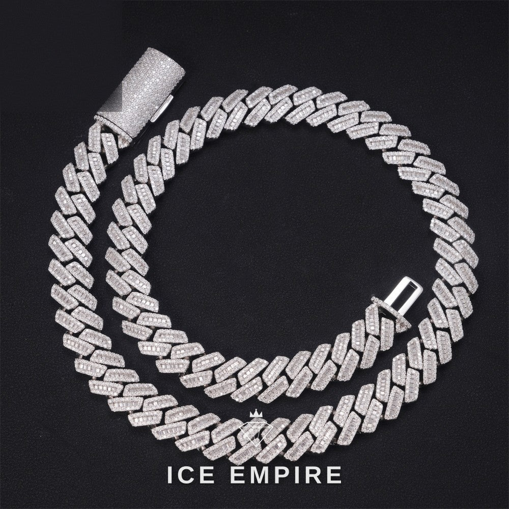 Iced Out Baguette 10K Gold Moissanite Cuban Chain