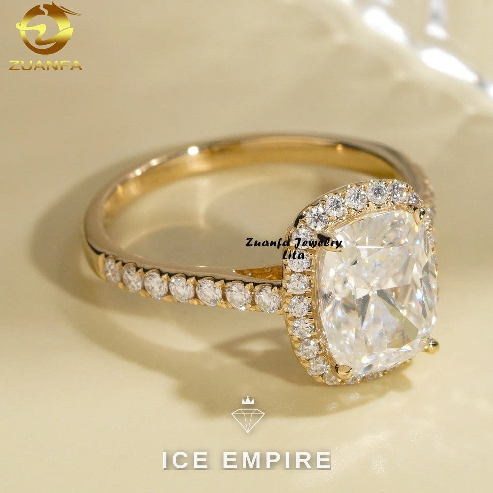 Iced Out 14K Gold Moissanite Engagement Ring