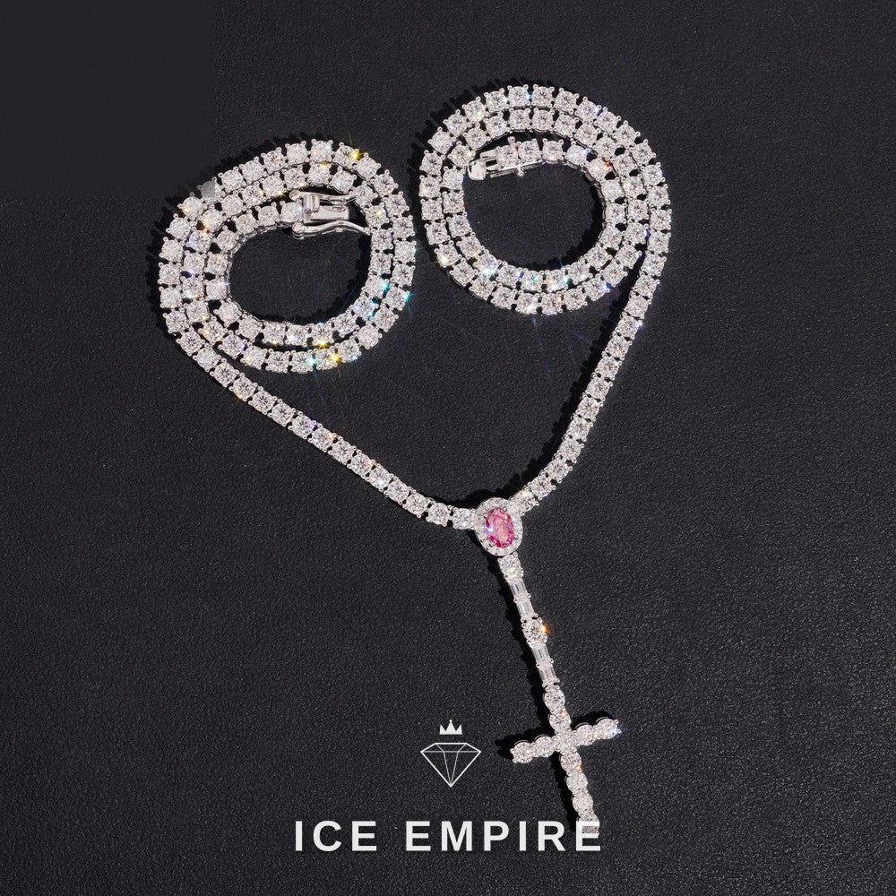 Iced Out Cross 925 Silver Moissanite Tennis Chain