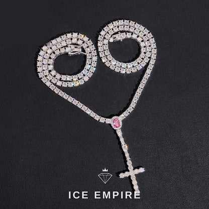 Iced Out Cross 925 Silver Moissanite Tennis Chain