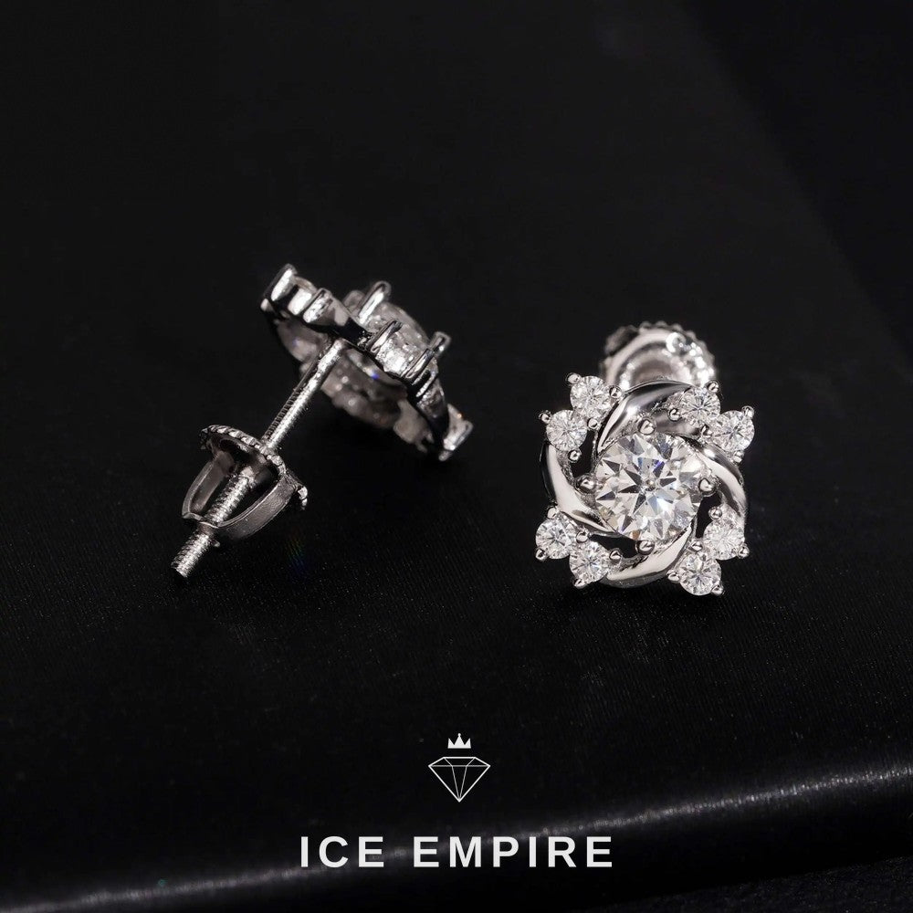 Iced Out 14K Gold Moissanite Stud Earrings