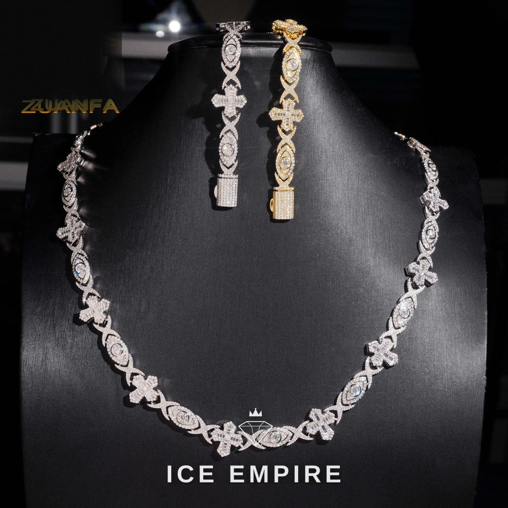 Iced Out Cross Rose Gold Plated Moissanite Cuban Chain