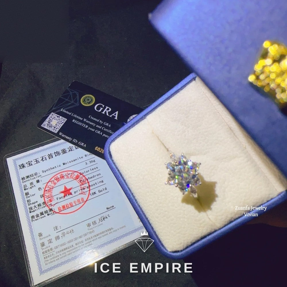 Iced Out 18K Gold Moissanite Engagement Ring