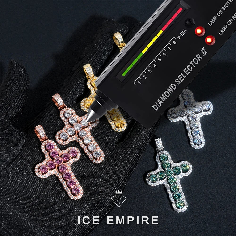 Iced Out Cross Rose Gold Plated Moissanite Rope Chain