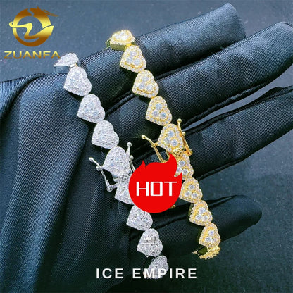 Iced Out Heart 925 Silver Moissanite Cuban Chain