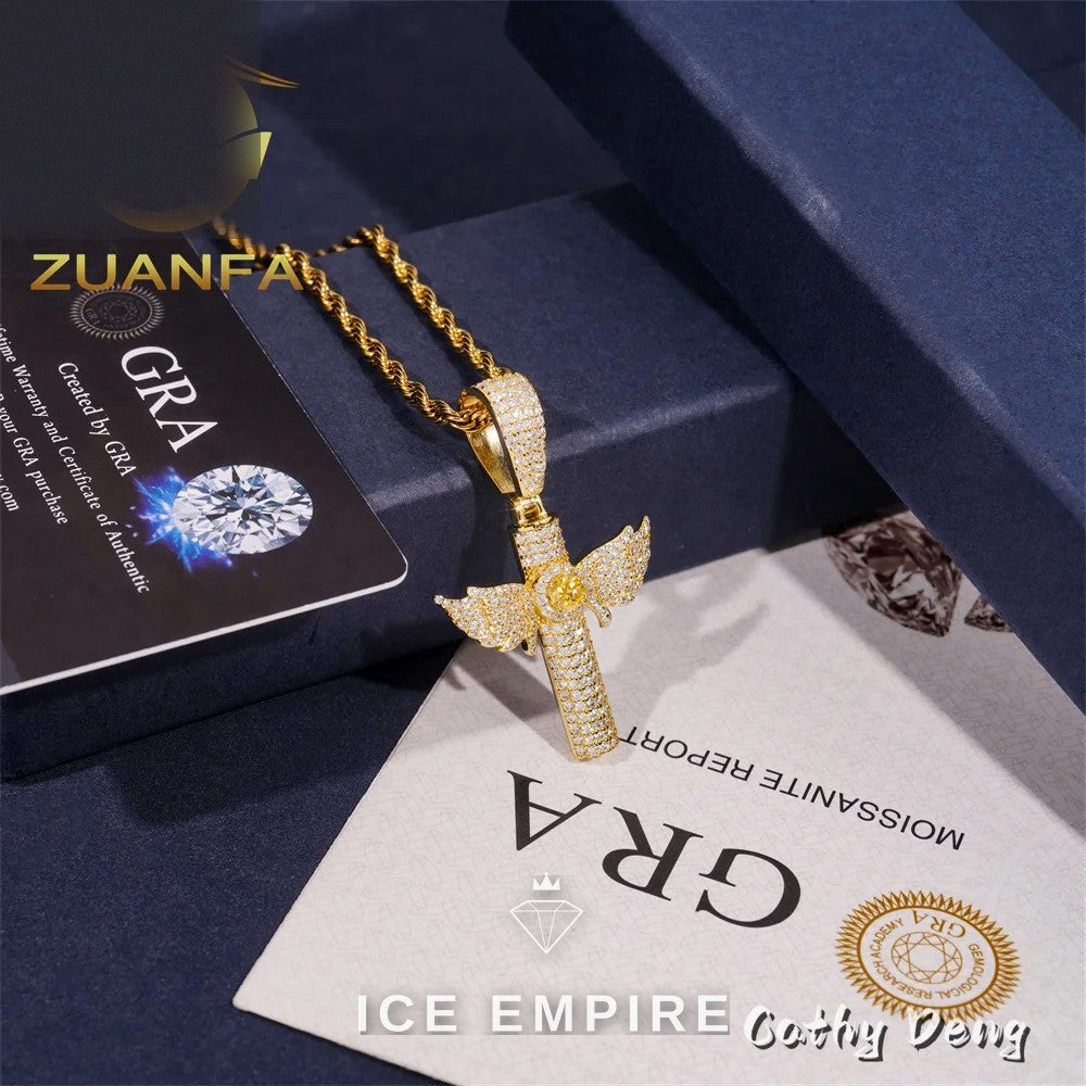 Iced Out Cross Rose Gold Plated Moissanite Pendant