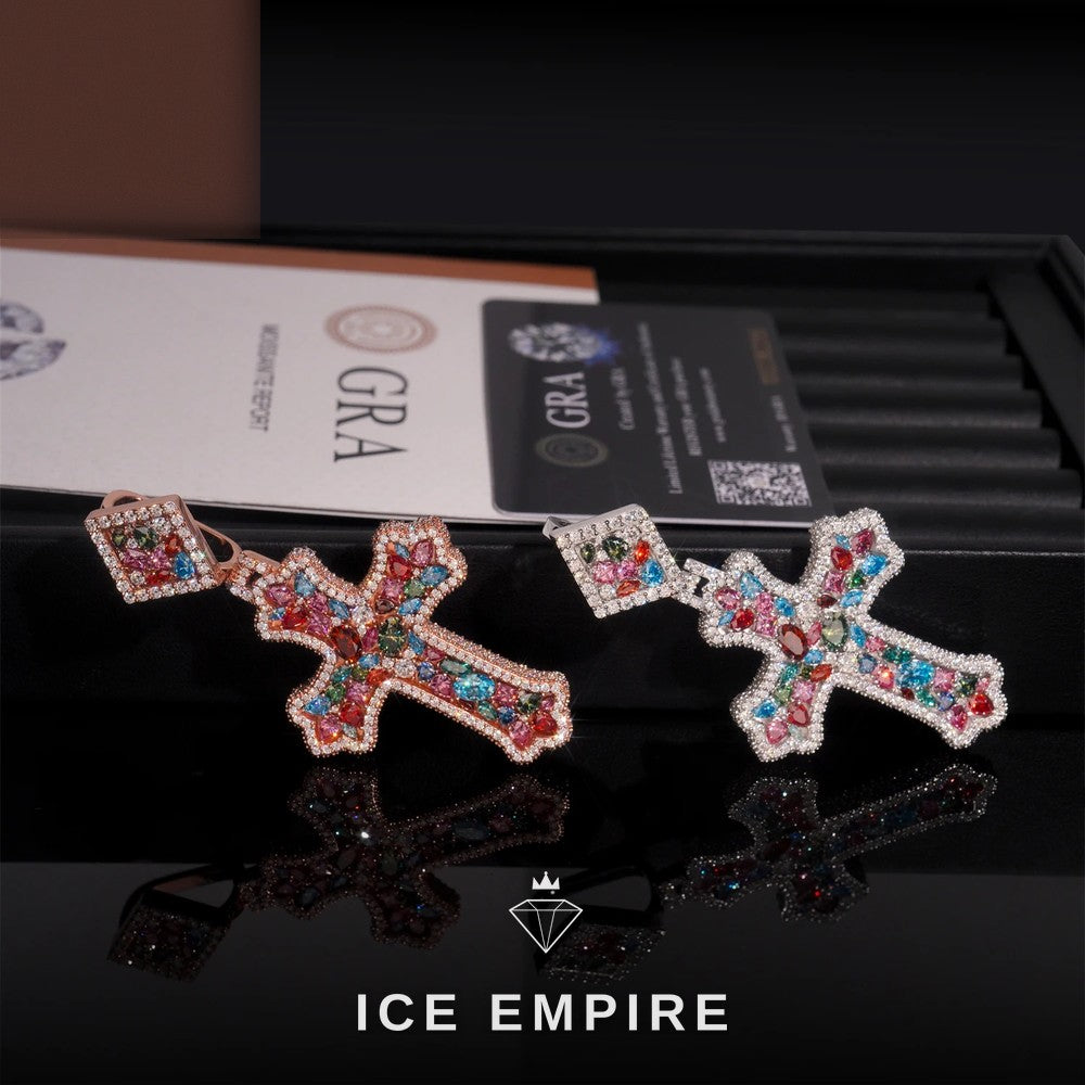 Iced Out Cross Rose Gold Plated Moissanite Pendant