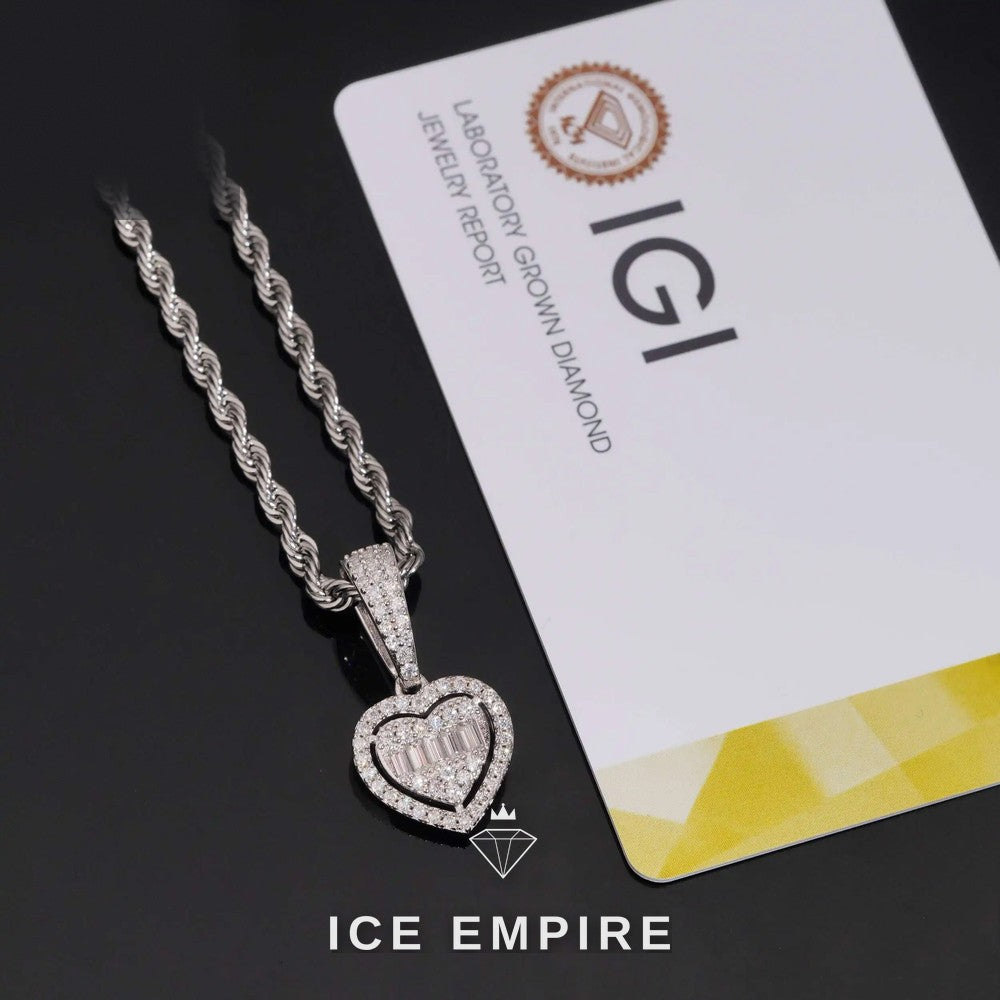 Iced Out Heart 925 Silver Lab Grown Diamond Pendant