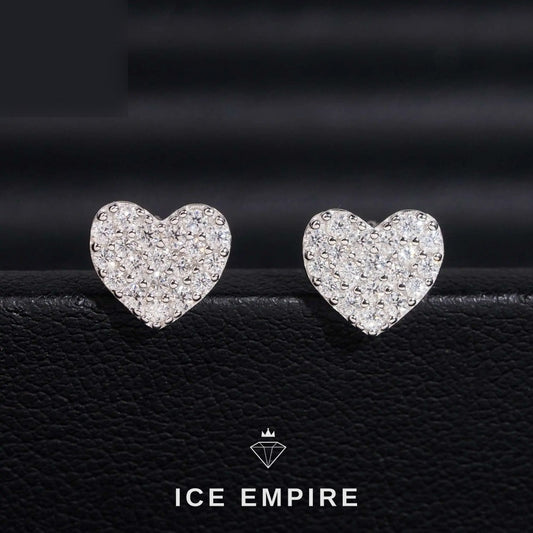 Iced Out Heart 925 Silver Moissanite Stud Earrings