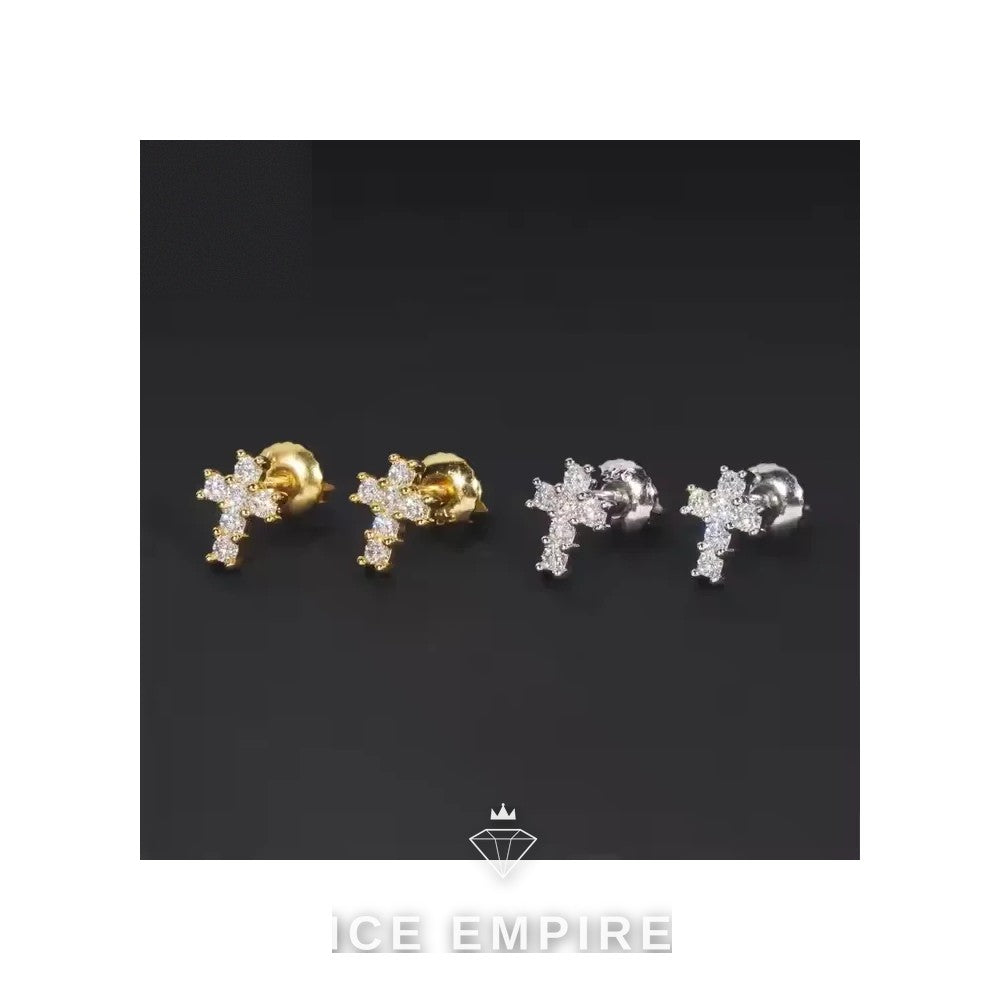 Iced Out Cross 925 Silver Moissanite Stud Earrings