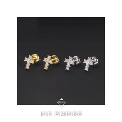 Iced Out Cross 925 Silver Moissanite Stud Earrings