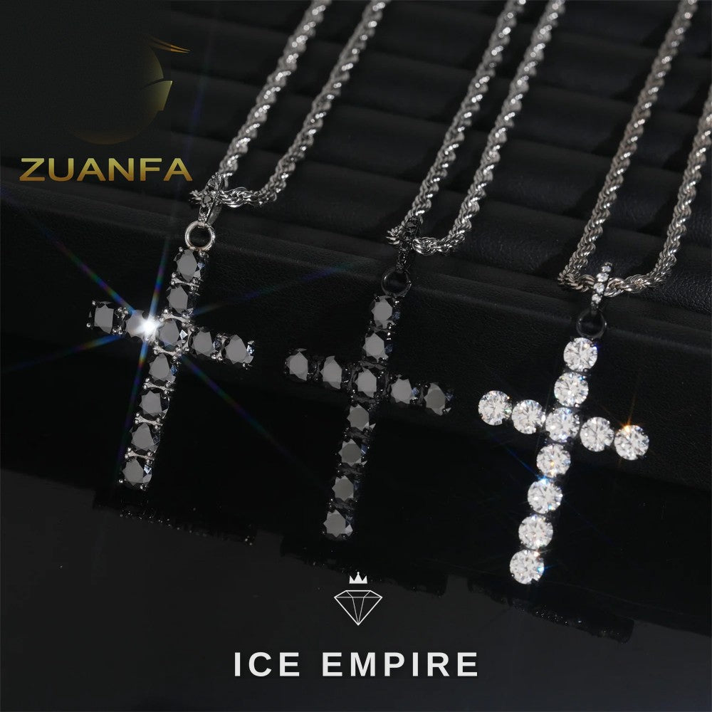 Iced Out Cross Rose Gold Plated Moissanite Pendant