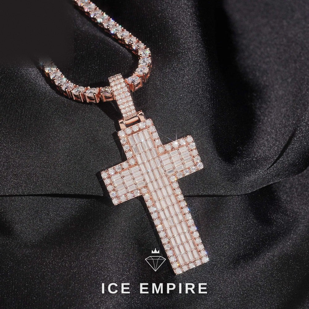 Iced Out Baguette Rose Gold Plated Moissanite Pendant