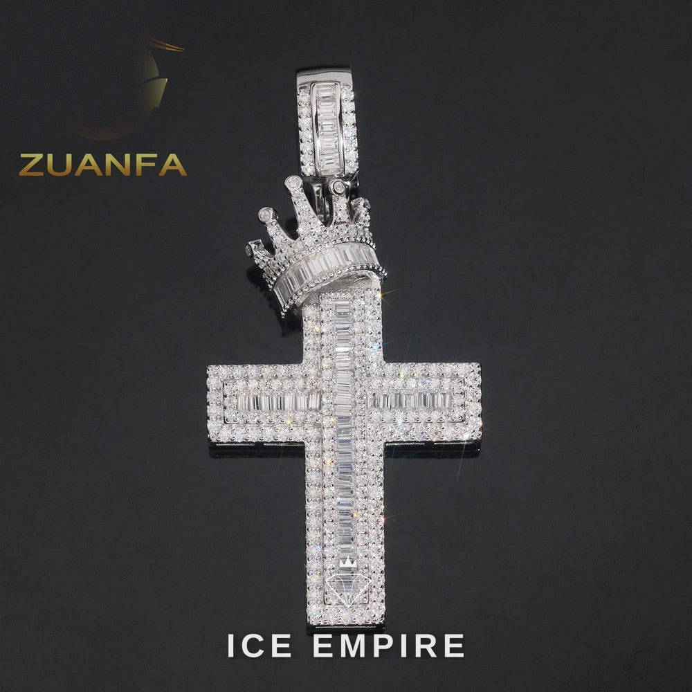 Iced Out Cross Rose Gold Plated Moissanite Pendant