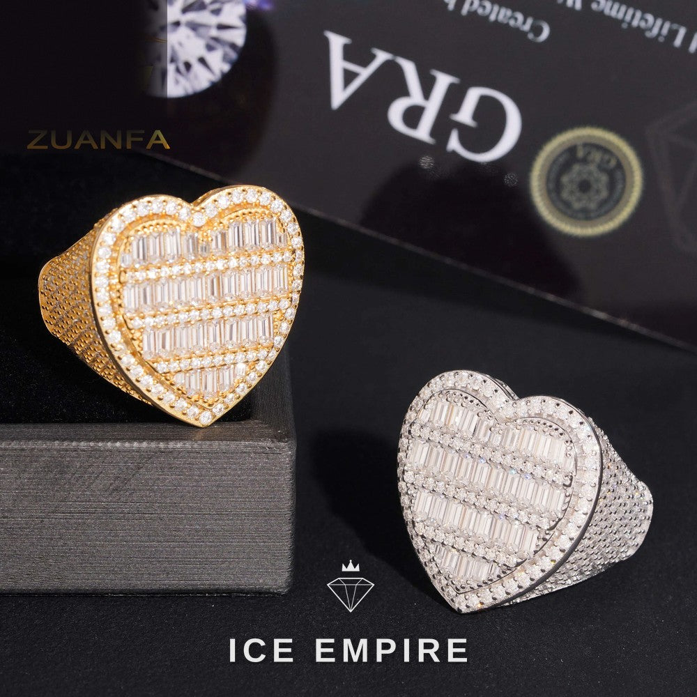 Iced Out Heart 925 Silver Moissanite Ring