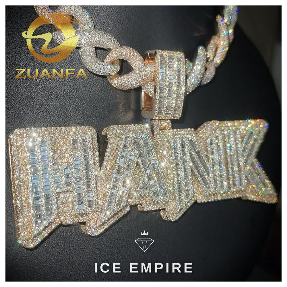 Iced Out Baguette Rose Gold Plated Moissanite Pendant