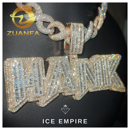Iced Out Baguette Rose Gold Plated Moissanite Pendant