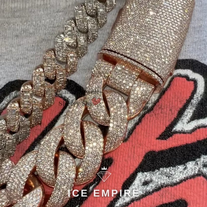 Iced Out Rose Gold Moissanite Cuban Chain