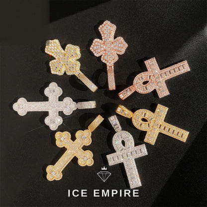 Iced Out Cross Rose Gold Plated Moissanite Pendant