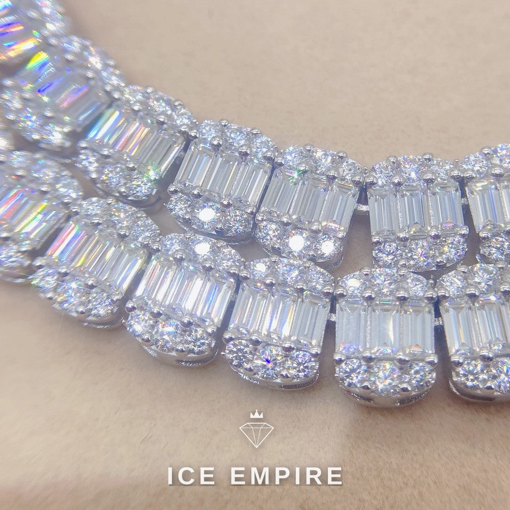 Iced Out Baguette Rose Gold Plated Moissanite Cuban Chain