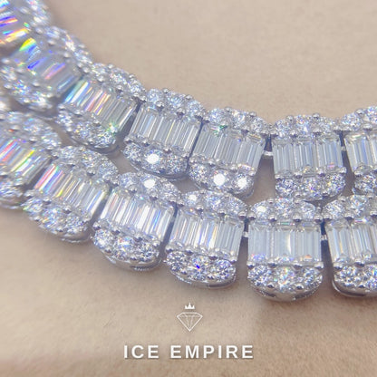 Iced Out Baguette Rose Gold Plated Moissanite Cuban Chain
