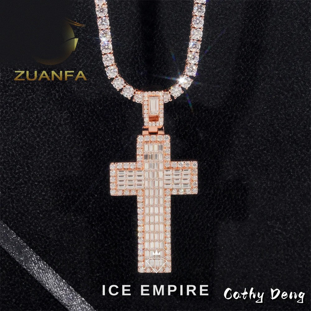 Iced Out Baguette Rose Gold Plated Moissanite Pendant