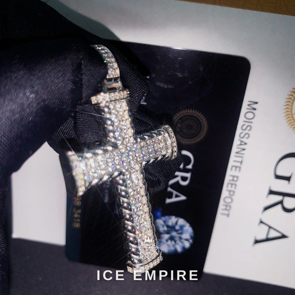 Iced Out Cross Rose Gold Plated Moissanite Pendant