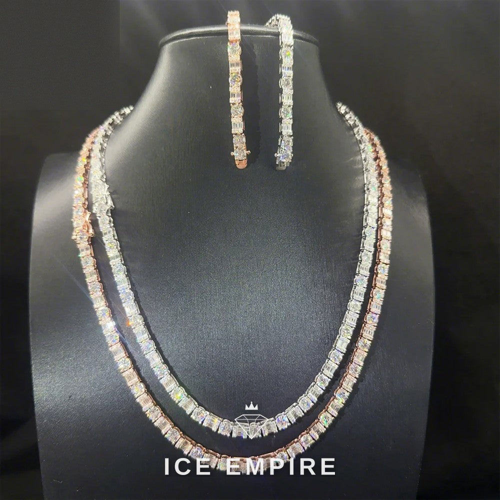 Iced Out Cluster 925 Silver Moissanite Cuban Chain