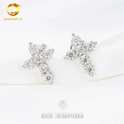Iced Out Cross Gold Plated Moissanite Earrings